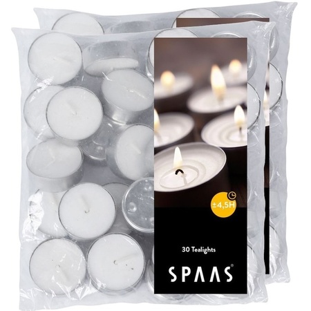 60x White tealights candles 4.5 hours in bag