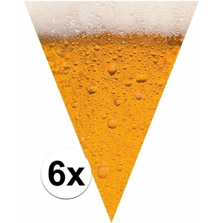 6x Bier print vlaggenlijnen / slingers 6,4 meter