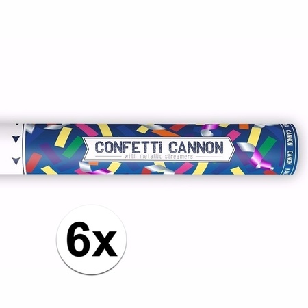 6x Confetti popper kleuren mix 40 cm pakket