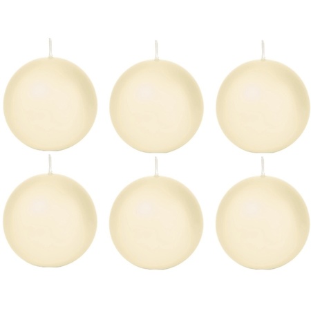 6x Cream white sphere/ball candle 7 cm 66 hours