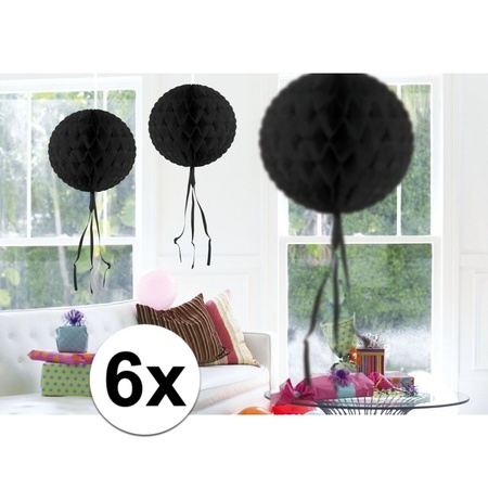 6x Decoration ball black 30 cm
