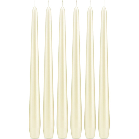 6x Ivory white pearl dining candles 30 cm 13 hours