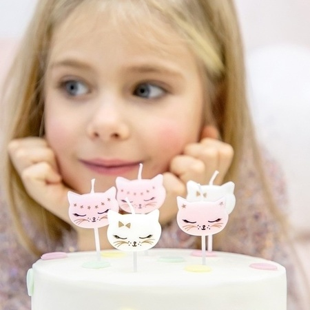 6x Cat party cake candles