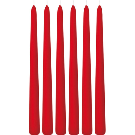 6x Red dining candles 30 cm 13 hours