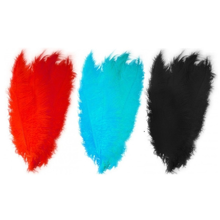 6x stuks grote veer/struisvogelveren 2x zwart 2x blauw en 2x rood van 50 cm