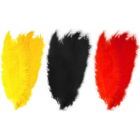 6x stuks grote veer/struisvogelveren 2x zwart 2x geel en 2x rood van 50 cm