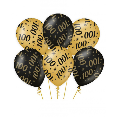 12x stuks leeftijd verjaardag ballonnen 100 jaar en happy birthday zwart/goud