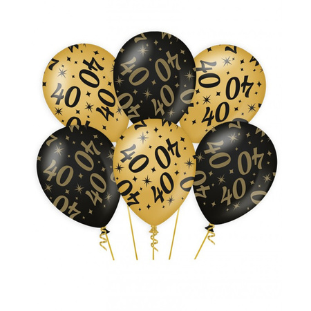 12x birthday party balloons 40 years and happy birthday black/gold