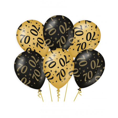12x stuks leeftijd verjaardag ballonnen 70 jaar en happy birthday zwart/goud