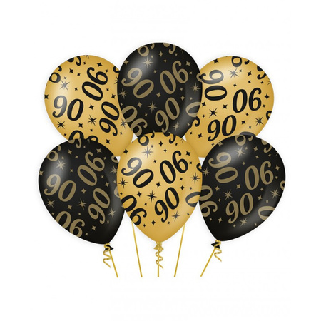 24x birthday party balloons 90 years and happy birthday black/gold