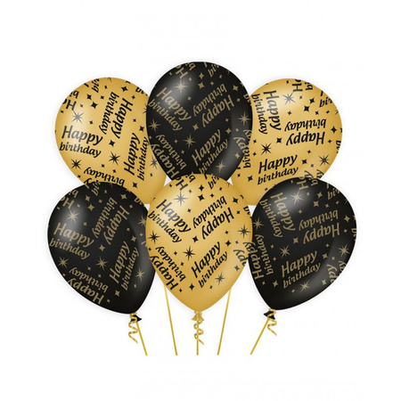 12x stuks leeftijd verjaardag ballonnen 25 jaar en happy birthday zwart/goud