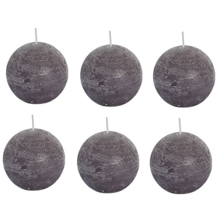 6x Taupe rustic sphere/ball candle 8 cm 24 hours