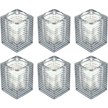 6x Transparante kaarsenhouders met kaars 7 x 10 cm 24 branduren