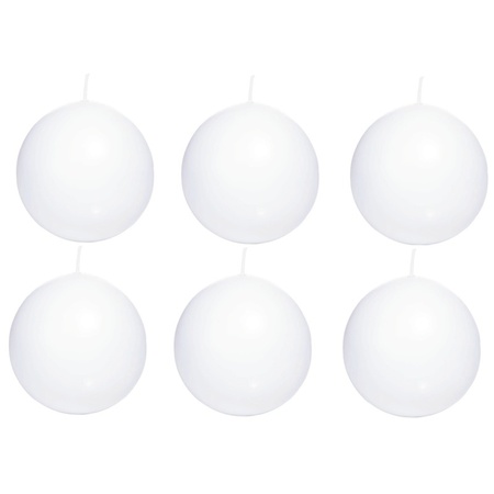 6x White sphere/ball candle 7 cm 66 hours