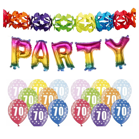 70 jaar feestartikelen pakket slingers/cijfer ballonnen/folie letters