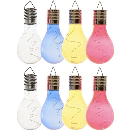 8x Outdoor LED white/blue/yellow/red bulbs solar light 14 cm
