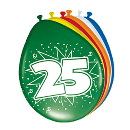 Verjaardag feestversiering 25 jaar PARTY letters en 16x ballonnen met 2x plastic vlaggetjes