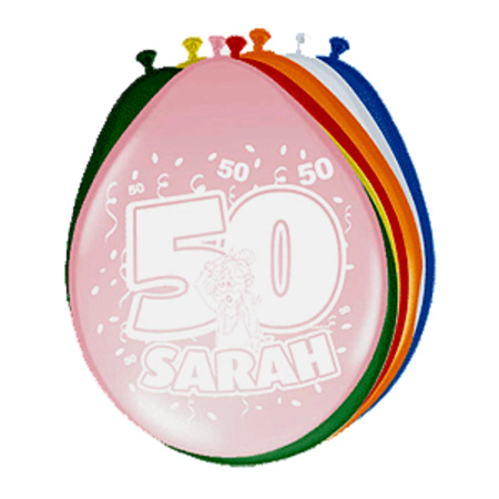 8x stuks Ballonnen 50 jaar Sarah 30 cm