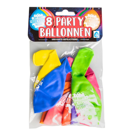 8x stuks verjaardag feest ballonnen - diverse kleuren - latex - ca 30 cm