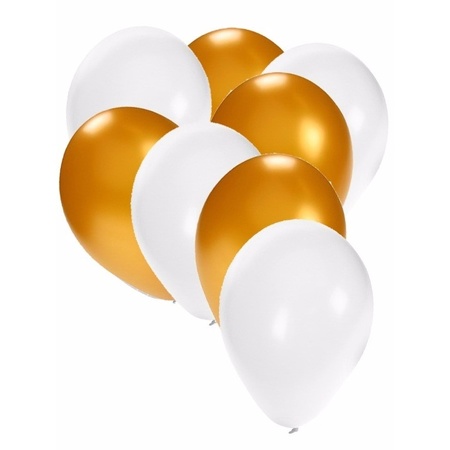 90x stuks party ballonnen wit en goud 27 cm