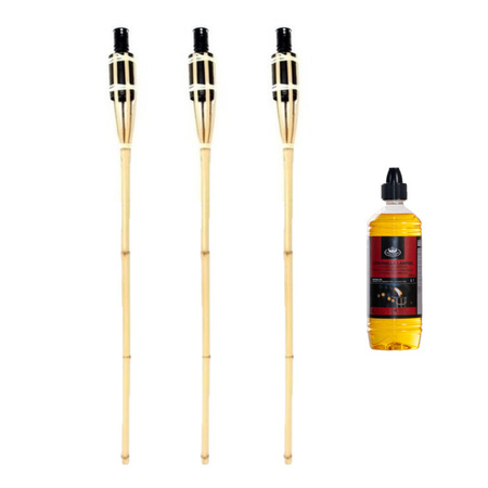 3x Bamboo garden torch 90 cm with torch oil