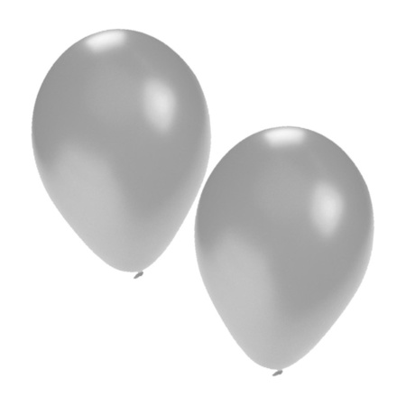 50x ballonnen - 27 cm -  zilver / blauwe versiering