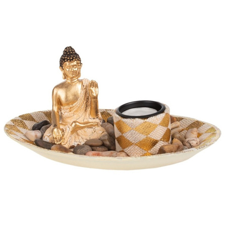 Boeddha beeld voor binnen 27 cm met 30x geurkaarsen lavendel