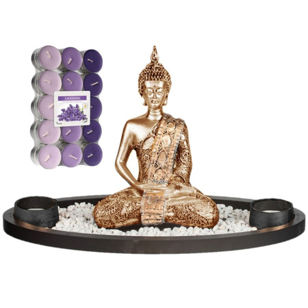 Buddha statue for inside 33 cm with 30x tea lights lavendel