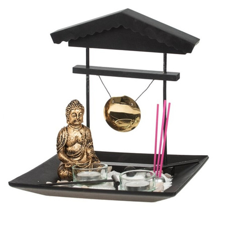 Boeddha beeld voor binnen 24 cm met 30x geurkaarsen lavendel