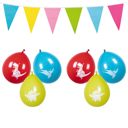 Boland Dino flags and balloons set - 12 balloons - 10M flag line - Universal