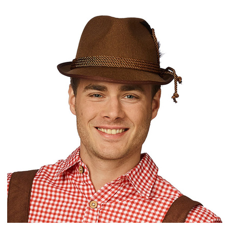 Brown Tyrolean hat dress up accessory for adults