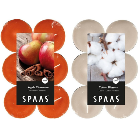 Candles by Spaas scented tealights candles - 24x in 2x scenses Blossom Flowers/Appel-Cinnamon