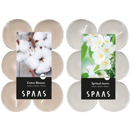 Candles by Spaas geurkaarsen - 24x stuks in 2 geuren Jasmin en Cotton Blossom