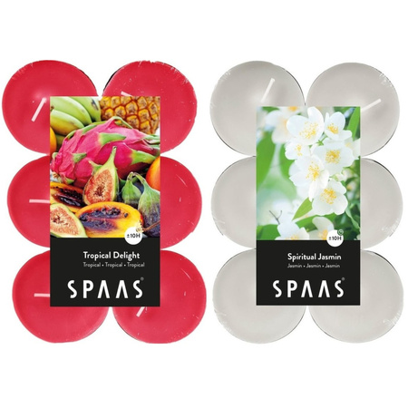 Candles by Spaas scented tealights candles - 24x in 2x scenses Jasmin/Tropical delight