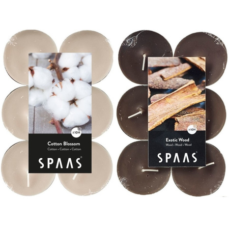 Candles by Spaas scented tealights candles - 24x in 2x scenses Katoen bloesem/Exotic wood