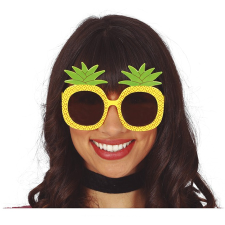 Tropische Hawaii party verkleed accessoires set - Ananas zonnebril - en bloemenkrans fluor geel