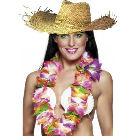Toppers in concert - Carnaval verkleedset - Tropical Hawaii party - strohoed - en volle bloemenslinger multi colours