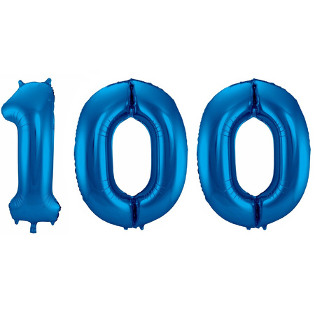 Cijfer ballonnen opblaas - Verjaardag versiering 100 jaar - 85 cm blauw