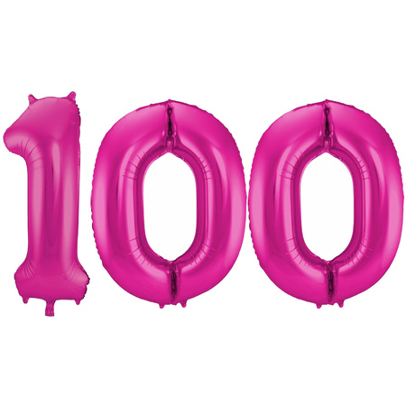 Cijfer ballonnen opblaas - Verjaardag versiering 100 jaar - 85 cm roze