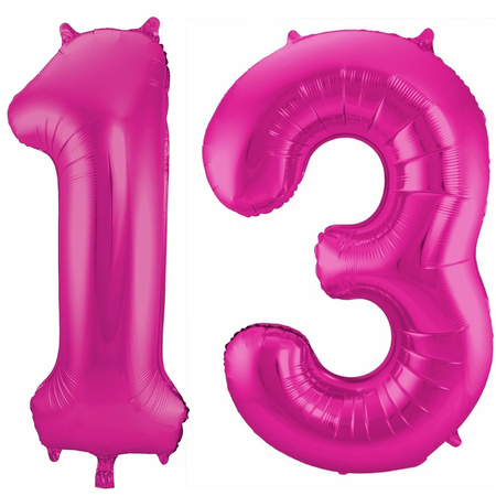 Cijfer ballonnen opblaas - Verjaardag versiering 13 jaar - 85 cm roze