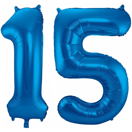 Cijfer ballonnen opblaas - Verjaardag versiering 15 jaar - 85 cm blauw