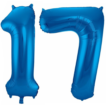 Cijfer ballonnen opblaas - Verjaardag versiering 17 jaar - 85 cm blauw