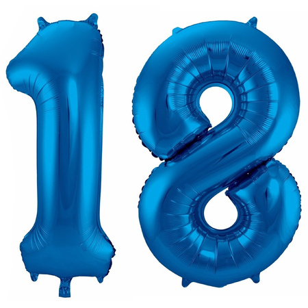 Cijfer ballonnen opblaas - Verjaardag versiering 18 jaar - 85 cm blauw