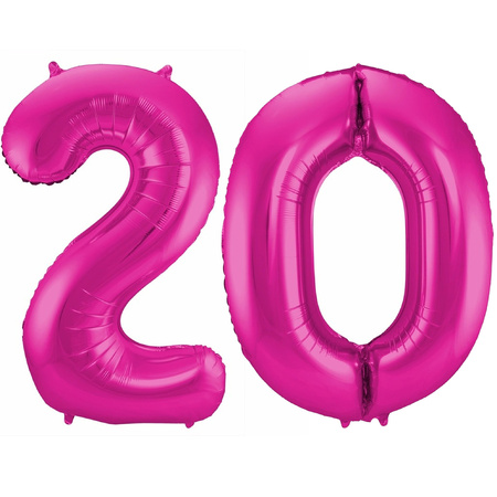 Cijfer ballonnen opblaas - Verjaardag versiering 20 jaar - 85 cm roze