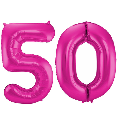 Cijfer ballonnen opblaas - Verjaardag versiering 50 jaar - 85 cm roze