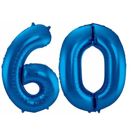 Cijfer ballonnen opblaas - Verjaardag versiering 60 jaar - 85 cm blauw