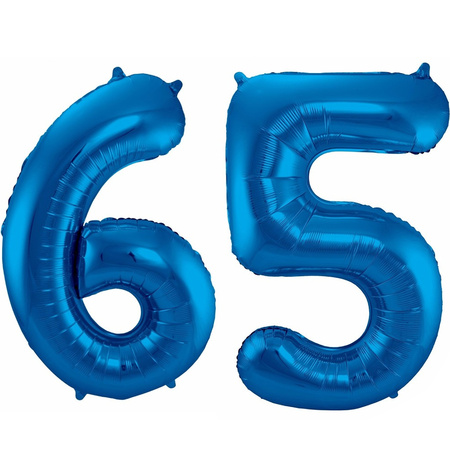 Foil number balloons birthday 65 years 85 cm in blue