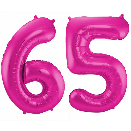 Foil number balloons birthday 65 years 85 cm in pink