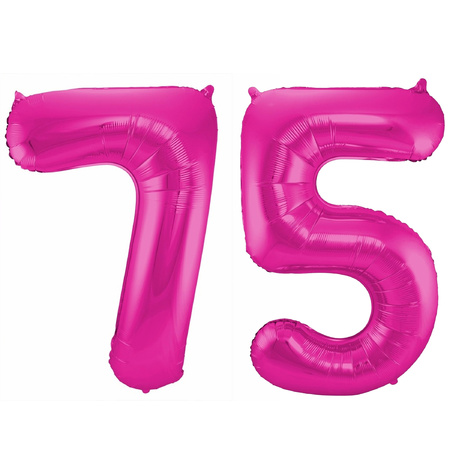 Cijfer ballonnen opblaas - Verjaardag versiering 75 jaar - 85 cm roze