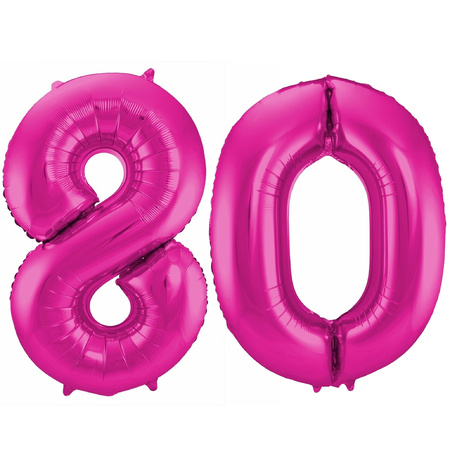 Foil number balloons birthday 80 years 85 cm in pink